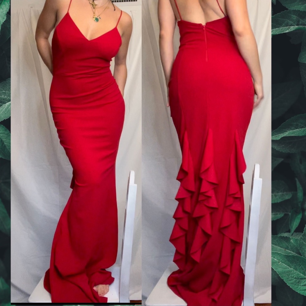 Red Formal Prom Fashion Nova Gown with detailing